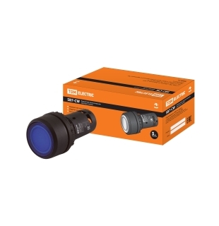 Кнопка SB7-CW3661-24V(LED) d22мм 1з, синяя TDM