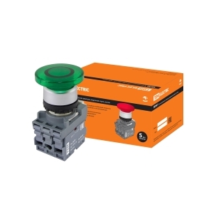 Кнопка грибовидная МРМ1-11G(LED) в сборе d40мм/24B 1з+1р зеленая TDM