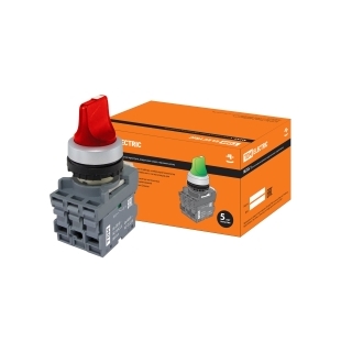 Переключатель на 2 положения с фиксацией M2SS1-21R короткая ручка(LED) d22мм/220B 1з+1р красный TDM