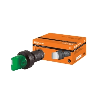 Переключатель на 2 положения с фиксацией SB7-CK2365-24V короткая ручка(LED) d22мм 1з+1р зеленый TDM