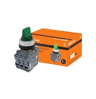 Переключатель на 3 положения с фиксацией M3SS1-21G короткая ручка(LED) d22мм/220B 1з+1р зеленый TDM