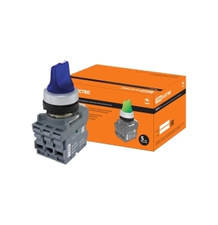 Переключатель на 3 положения с фиксацией M3SS1-21L короткая ручка(LED) d22мм/220B 1з+1р синий TDM