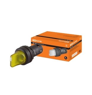 Переключатель на 3 положения с фиксацией SB7-CK3565-220V короткая ручка(LED) d22мм 1з+1р желтый TDM
