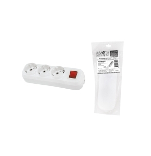 Колодка розеточная 3 гнезда 2П+3 c выключателем 16А 250В белая серии "Народная"