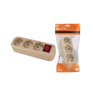 Колодка розеточная 3 гнезда 2П+3 с выключателем16А 250В "Эко" (сосна) TDM