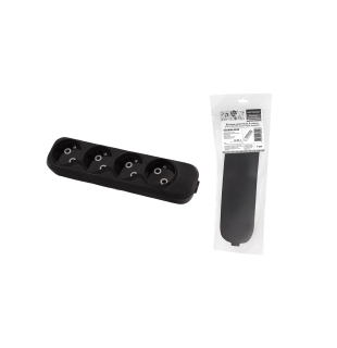 Колодка розеточная 4 гнезда 2П+3 16А 250В черная серии "Народная"