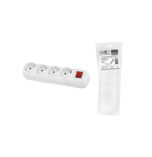 Колодка розеточная 4 гнезда 2П+3 c выключателем 16А 250В белая серии "Народная"