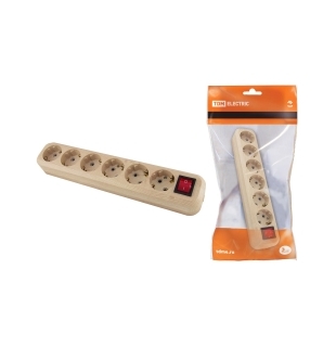 Колодка розеточная 6 гнезд 2П+3 с выключателем16А 250В "Эко" (сосна) TDM