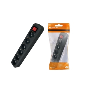 Колодка розеточная 6 гнезд 2П+З с выключателем16А 250В черная TDM