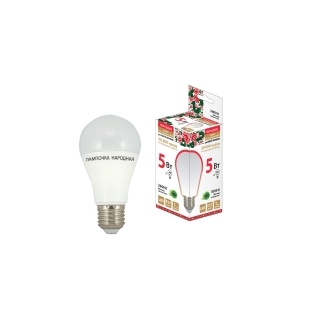 Лампа светодиодная НЛ-LED-A60-5 Вт-230 В-3000 К-Е27, (58х109 мм), Народная