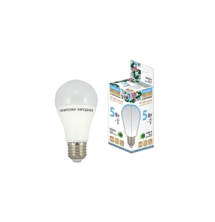 Лампа светодиодная НЛ-LED-A60-5 Вт-230 В-6500 К-Е27, (55х109 мм), Народная