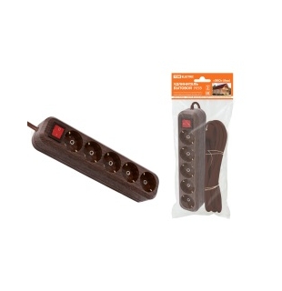 Удлинитель бытовой  У05В выключатель, 5 гнезд, 3метра,2П+3, ПВС 3х1мм2 "Эко" (бук) 16А/250В TDM