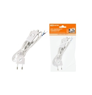 Шнур с выключателем и плоской вилкой с вырезом ШУ03В ШВВП 2х0,75мм2 2 м. белый TDM