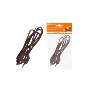 Шнур с плоской вилкой с вырезом ШУ04 ШВВП 2х0,75мм2 1,7 м. коричневый "ЭКО" TDM