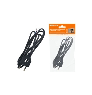 Шнур с плоской вилкой с вырезом ШУ04 ШВВП 2х0,75мм2 1,7 м. черный TDM