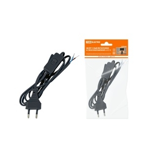 Шнур с выключателем и плоской вилкой ШУ01В ШВВП 2х0,75мм2 2м. черный TDM